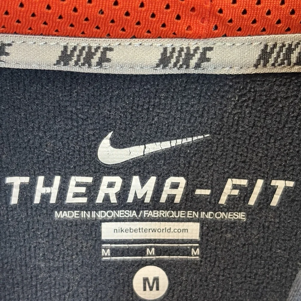 Nike Mens‎ M Hoodie Therma Fit Navy Blue Pullover Sweatshirt Orange Swoosh Logo